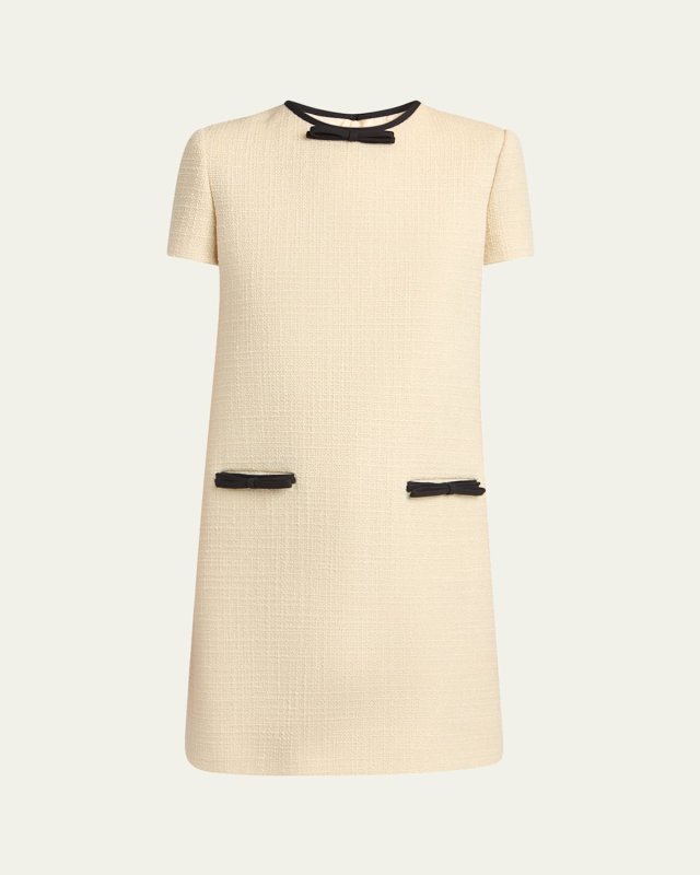 Bow Wool-Blend Tweed Mini Dress